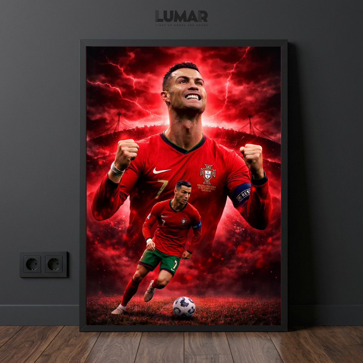 Framed wall art poster of Cristiano Ronaldo in Portugal kit