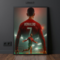 Cristiano Ronaldo number 7 framed poster celebrating on a stadium pitch under stadium lights.