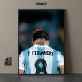 Framed poster of Enzo Fernández from the back wearing the Argentina national team number 8 jersey.