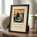 Framed picture of father-daughter on a table with decorative elements.