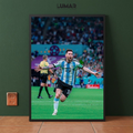 Framed wall art poster of Lionel Messi celebrating in his Argentina jersey