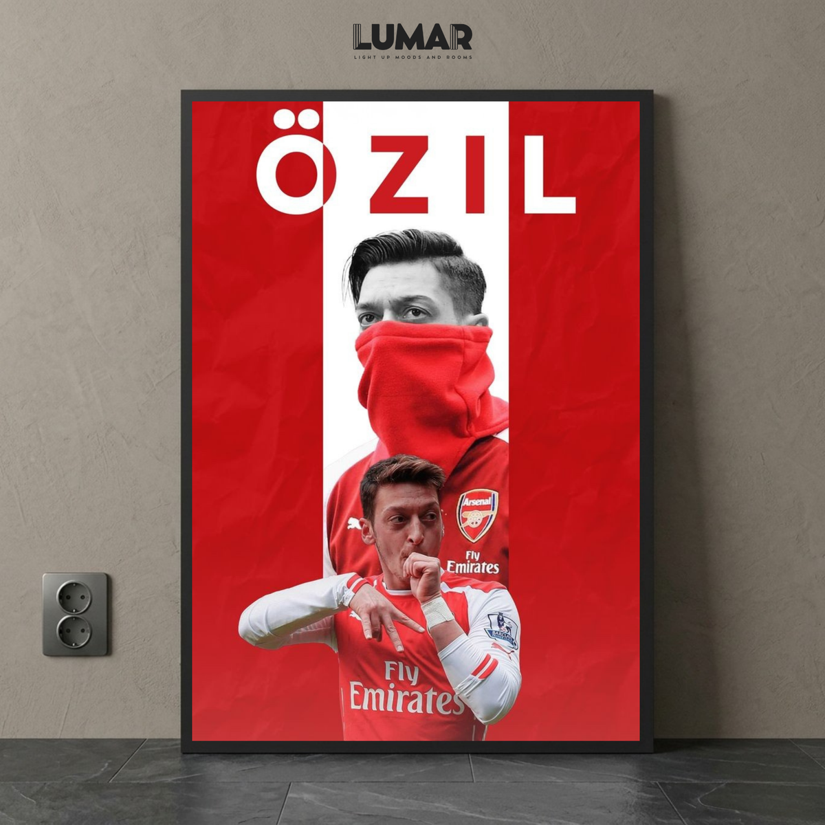 Framed wall art poster featuring Mesut Özil in an Arsenal kit