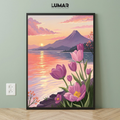 pink floral landscape art