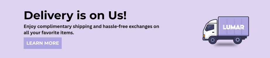 Promotional banner with 'LUMAR' delivery truck on a purple background